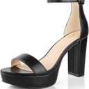 Ankis Chunky Platform Heels - 4 Inch Block Heeled Sandals for Women - Comfortable Open Toe Strappy Heels - Black - Summer Dress Shoes 9.5