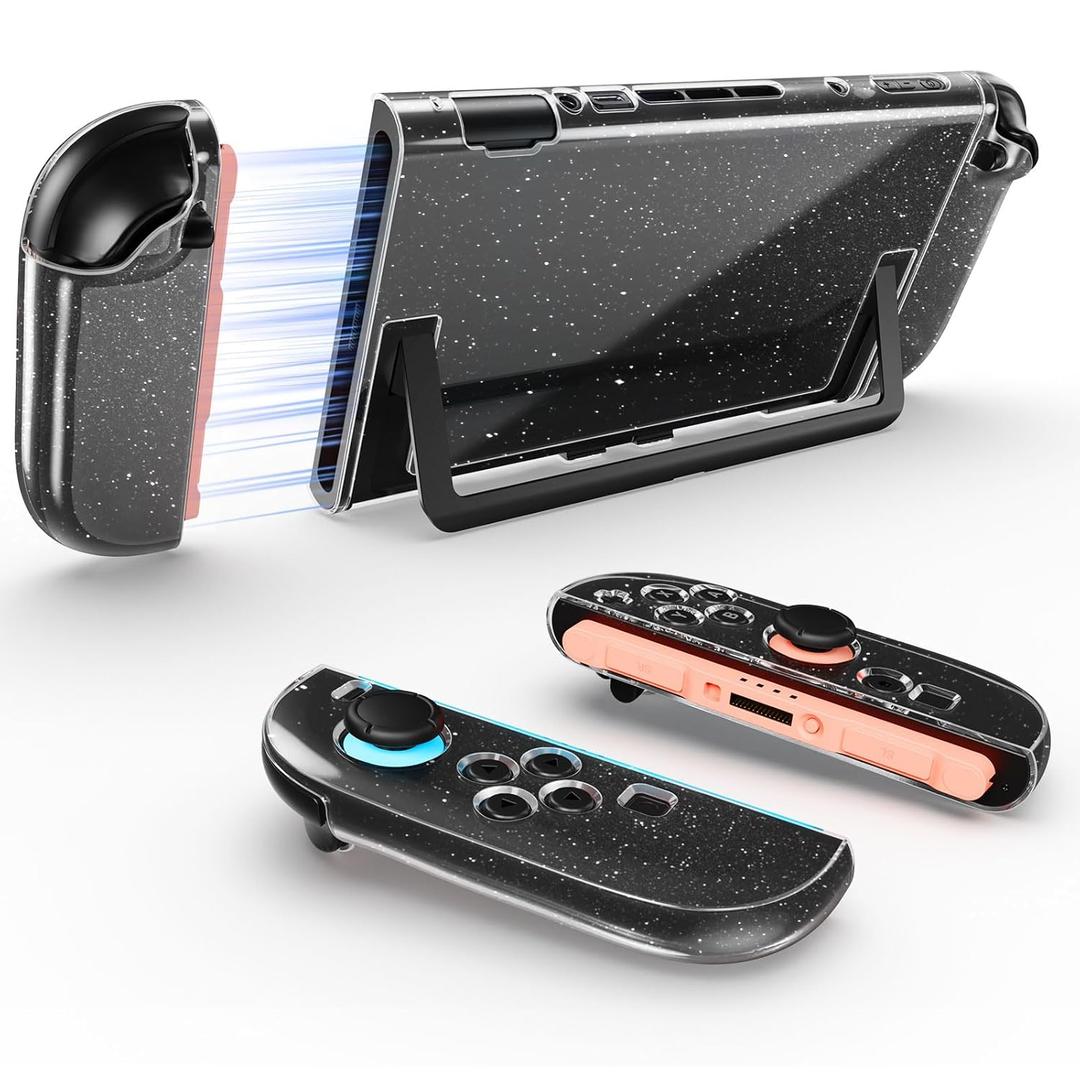 2 x JEMDO Clear Glitter Protective Case Compatible with Nintendo Switch 2 Only (2025), Slim Shockproof Cover with Soft TPU Joy-Con Shells & Hard PC Back, Anti-Yellowing