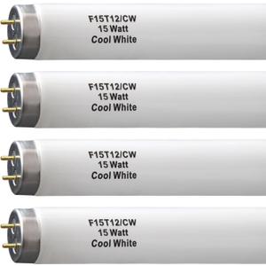 F15T12-CW T12 15 Watt 18 Inch Fluorescent Light Bulb,F15T12-CW 15 Watt Cool White,4100K,T12 Linear Fluorescent Lamp,Medium Bi-Pin G13 Base,850 Lumens(4Pack)