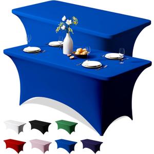 Trlyc 2 Pack 4FT Spandex Table Cloth - 48 x 30 Inch Rectangular Stretch Tablecloth, Wrinkle Resistant Scretch Table Cover for Wedding, Party, Banquet, Picnic, Outdoor Decoration (2Pcs,Royal Blue)