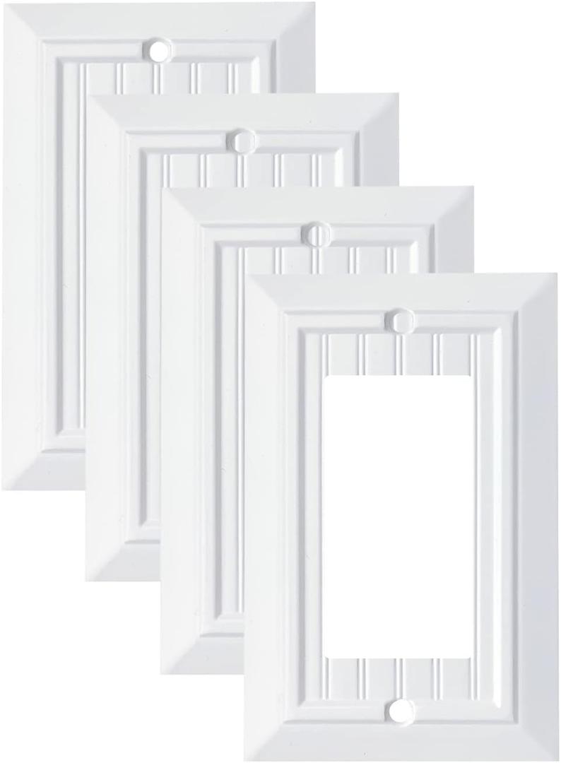 Pure White Classic Beadboard Wall Plates,Light Switch Covers,Electrical Outlet Covers, Switch Plates of Various Combination, Nature Bamboo Fiber Wall plate (1 Gang Decorator 4 Pack)