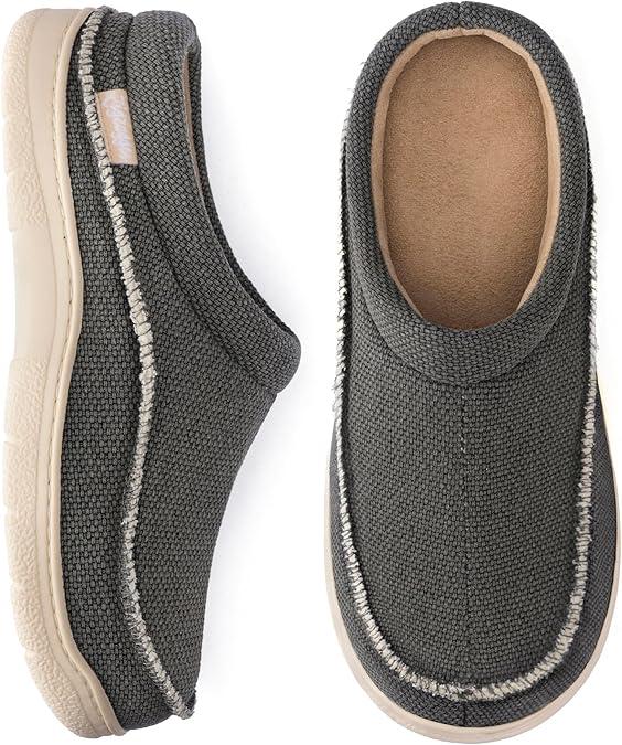 Zigzagger Mens Canvas Slip on House Slippers Indoor Outdoor(Grey 11-12)