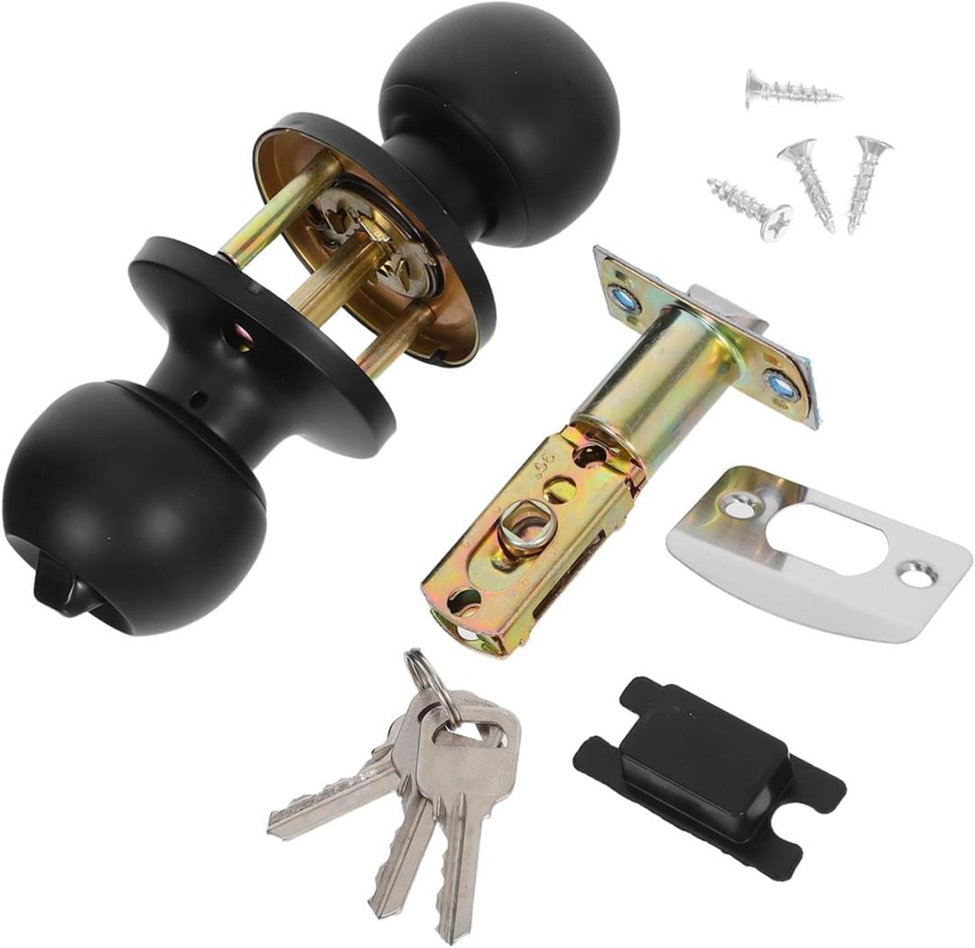 VILLCASE Keyed Entry Door Knob with Lock and Keys Quiet Functionality Modern Black Design Durable Security Lock for Exterior Front Bedroom and Bathroom Doors (16.10X6.40X6.40CM)
