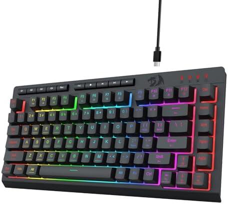 Redragon K524 Wired Gaming Keyboard, RGB Backlit, 75% Compact Quiet Membrane Keyboard with Programmable Macro and Multimedia Keys, Anti-ghosting, Spill Resistant for Win/MAC/PS/Xbox