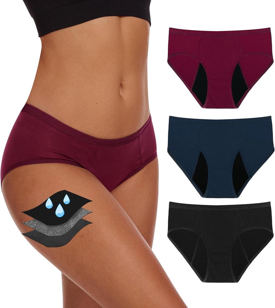 Period Underwear For Women, Leak-Proof Hipster, Brief, Heavy Flow, 3 Pack (Small, Multicolor01)