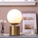 Gold Globe Table Lamp, Mid Century Modern Desk Lamp with Frosted Glass Shade, 10 Inch Round Bedside Lamp with Gold Metal Base for Bedroom Living Room and Table Home Decor