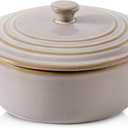 HVH Ceramic Casserole Dish with Lid Oven Safe, 2 Quart Round Casseroles Dishes Set, 9 Inches Round Baking Dish with Lid Oven Safe, Deep Casserole Dishes for Oven for Dinner Party (Sand Color)