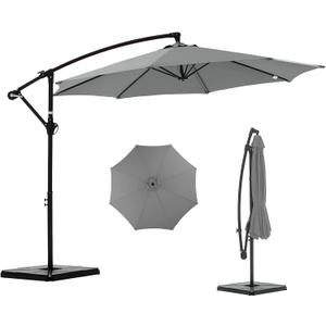 NEWBULIG 10FT Patio Umbrella, Offset Cantilever Outdoor Patio Table Umbrella, UV Protection, Fade Resistant Fabric, Easy Tilt Adjustment for Pool, Deck, Garden, Backyard (10ft-with 4 Bases, Gray)