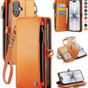 Defencase Compatible with iPhone 17 Case Wallet with RFID Blocking Card Holder for Women and Men, Fashion PU Leather Magnetic Snap Flip Zipper Strap Wallet Phone Case for iPhone 17 6.3", Orange