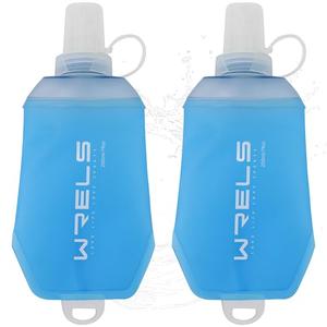 WRELS 200ml/350ml/500ml Collapsible Soft Flask,BPA Free Folding Soft Water Bottle with Hanging Ring,Lightweight TPU Hydration Flask for Running Marathon Cycling Hiking(200ml-2 Packs)