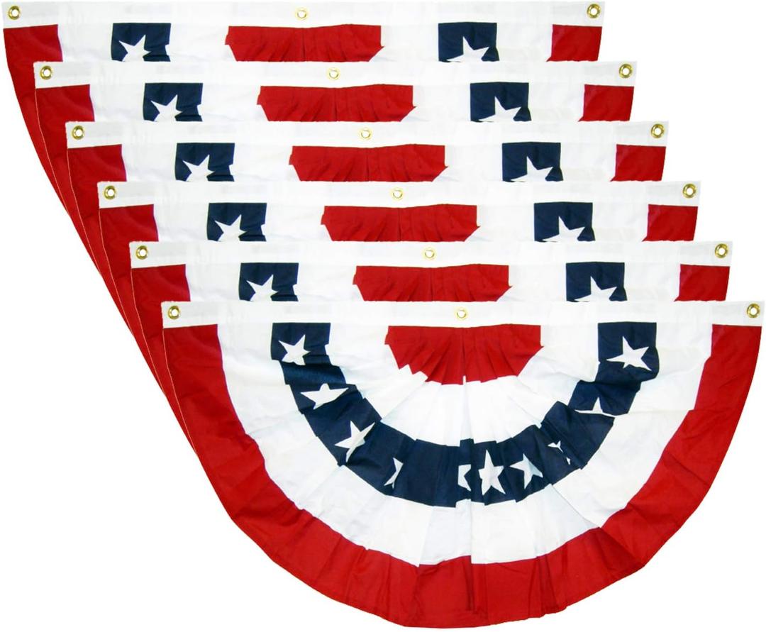 6PCS USA Patriotic Pleated Fan Flags - 3 x1.5 Ft American US Flag Buntings Banner Patriotic Bunting Flag Stars and Stripes Flag Bunting for Memorial Day The 4th of July and Labour Day (18INx35IN)