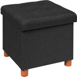 B FSOBEIIALEO Storage Ottoman with Tray, Foot Stools and Ottomans with Legs, Storage Cube Seat Linen Black 15"