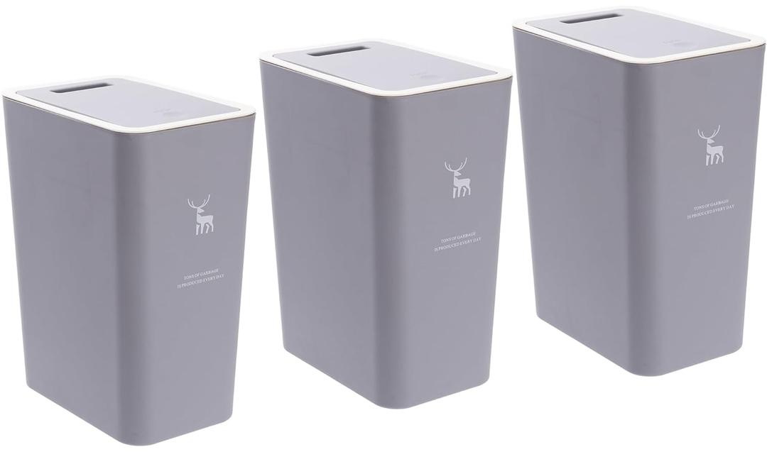 Sooyee 3 Pack Bathroom Trash Can with Lid 14L / 3.7 Gallon Slim Trash Can with Pop-Up Lid, Waste Basket for Bathroom,Powder Room,Bedroom,Kitchen,Craft Room,Office,Grey