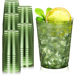 Minatee 100 Count Plastic Cups Disposable Fancy Cups Heavy Duty Wine Cocktail Glasses for Easter, Wedding, Graduation, and Birthday Party Plastic Drinking Tumblers(Olive Green,10 oz)