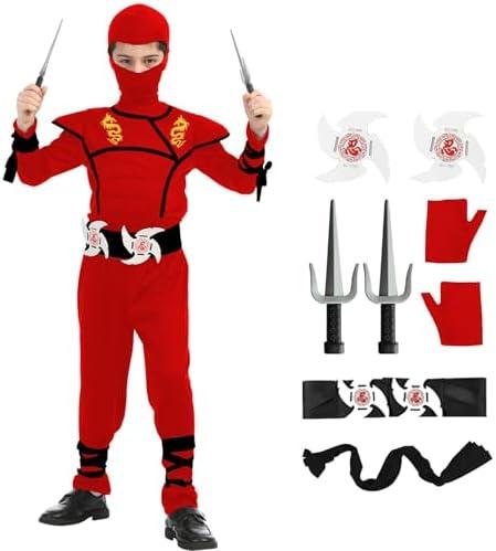 Bad boy league Kids Ninja Costumes Set Dragon Ninja Costume Halloween Ninjas Cosplay Suit for Boys Girls Halloween Party, Size: Kids-L-8/9T