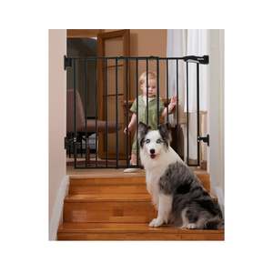 Babelio 26-43" No Bottom Bar Baby Gate for Babies, Elders and Pets, 2-in-1 Hardware Mount Dog Gate for The House, Stairs and Doorways, with Large Walk Thru Door, Black