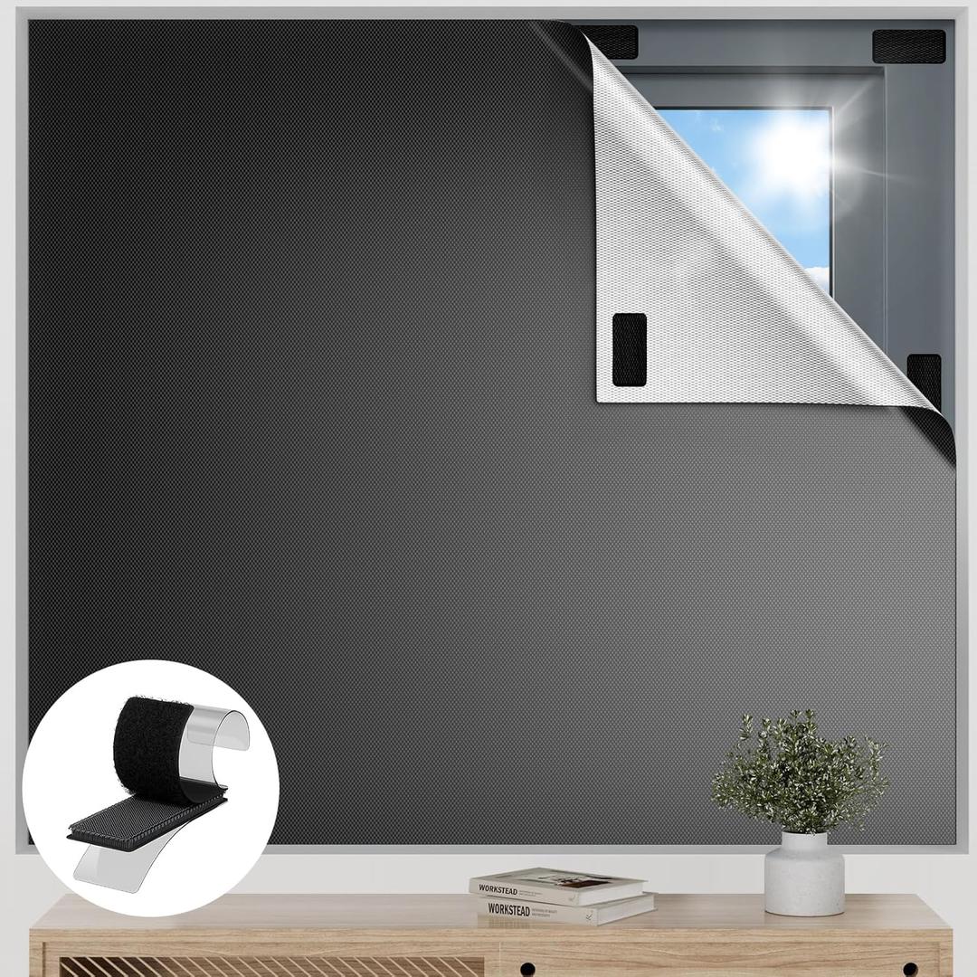 Blackout Curtains for Bedroom, 36" x 57" Temporary Blackout Shades for Windows, Portable Black Out Blinds Screen with 20 Loop & Hook, 100% Black Out Window Cover Film for Baby Nursery Travel RV-Blacks
