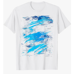 Abstract Blue and White Dynamic Splatter T-Shirt, White,S