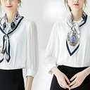 ANDANTINO 100% Mulberry Silk Square Scarf for Hair-25.6" X25.6'' Women Men Natural Silk Neckerchief Digital Printed Headscarf (White & Blue)