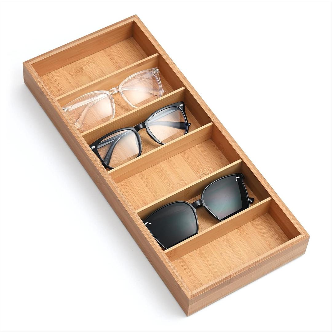 Natural bamboo Glasses Eyeglass Eyewear Sun glasses Sunglasses Box Storage Case Tray Display Showcase Organizer Box (Log color)