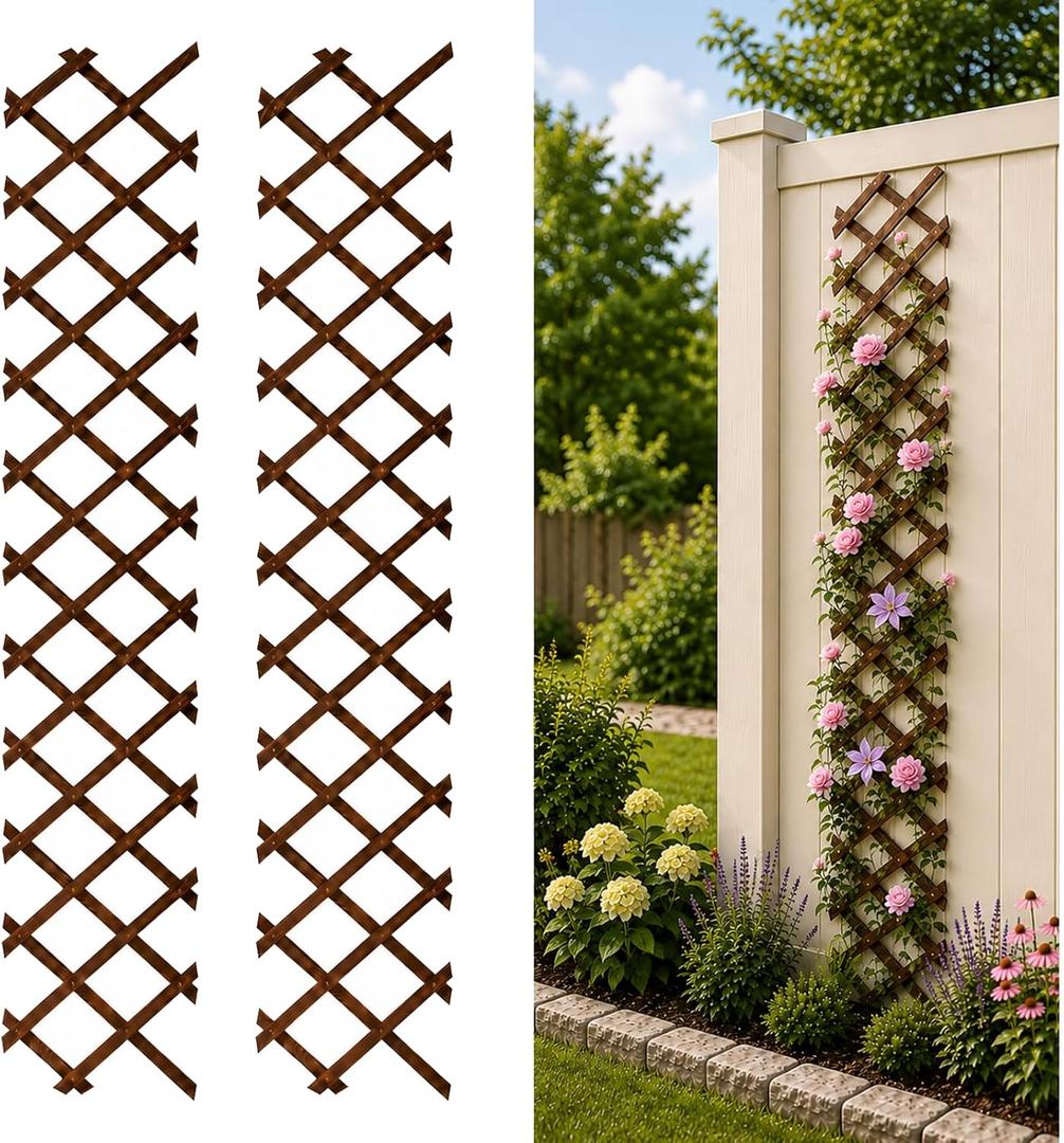 2 PCS Expandable Garden Trellis, 13.1" x 67" Trellis for Climbing Plants Outdoor, Wooden Lattice Fence Wall Panel Lattice Panels for Outside, for Climbing Plants Vine Ivy Rose Cucumbers Clematis4PC