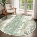 BEIMO Round Rugs 4FT for Living Room Bedroom, Modern Abstract Machine Washable Circle Rug, Soft Low Pile Floor Cover with Non Slip Backing for Dining Room, Light Green