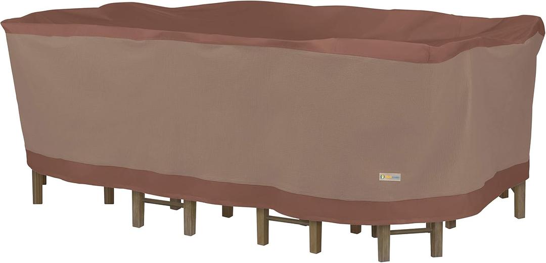 DUCKCOVERS Ultimate Waterproof 127 Inch Rectangular/Oval Patio Table with Chairs Cover (Mocha Cappuccino)