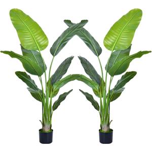 Artificial Bird of Paradise Plant, Green Leaves,Adjustment-Free Branches Artificial Tree for Indoor Outdoor Home Decor (6FT-2Pack)