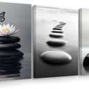 BJYCHG Black and White Zen Wall Art 3 Pieces Stones in Water Picture Canvas Print for Bathroom Spa Stone Painting Yoga Meditation Room Decor Framed (Black, 16x24inchx3 Pieces)