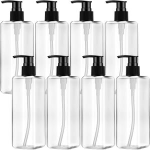 Didaey 8 Pcs Empty Shampoo Bottles with Pump 16 Oz Plastic Soap Dispenser Refillable Body Wash Bottles for Bathroom, Kitchen Sink, Hotel, Salon(Transparent, Black)