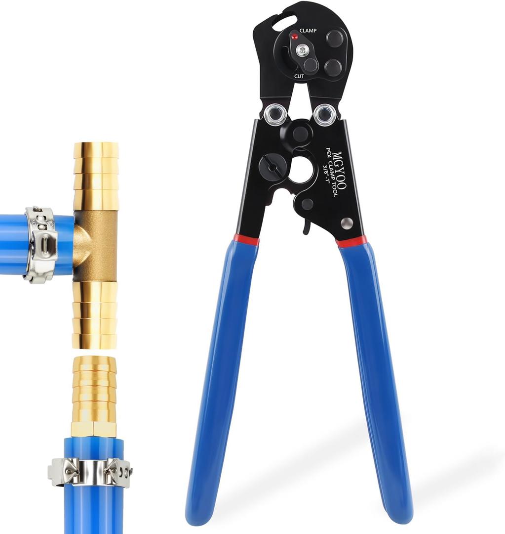 MGYOO Pex Crimping Tool Cinch and Remove Dual-Function Pex Crimp Tool Ratchet Pex Pipe Crimper for Crimping and Clamping PEX Tubing Stainless Steel Clamps from 3/8" to 1"