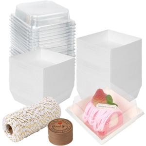 Kosotody 50 Pack Charcuterie Boxes with Clear Lids, 4 Inches White Oil-Proof Kraft Paper Food Containers Bakery Boxes for Sandwich, Cookies, Hot Cocoa, Cupcakes and Strawberries(White)