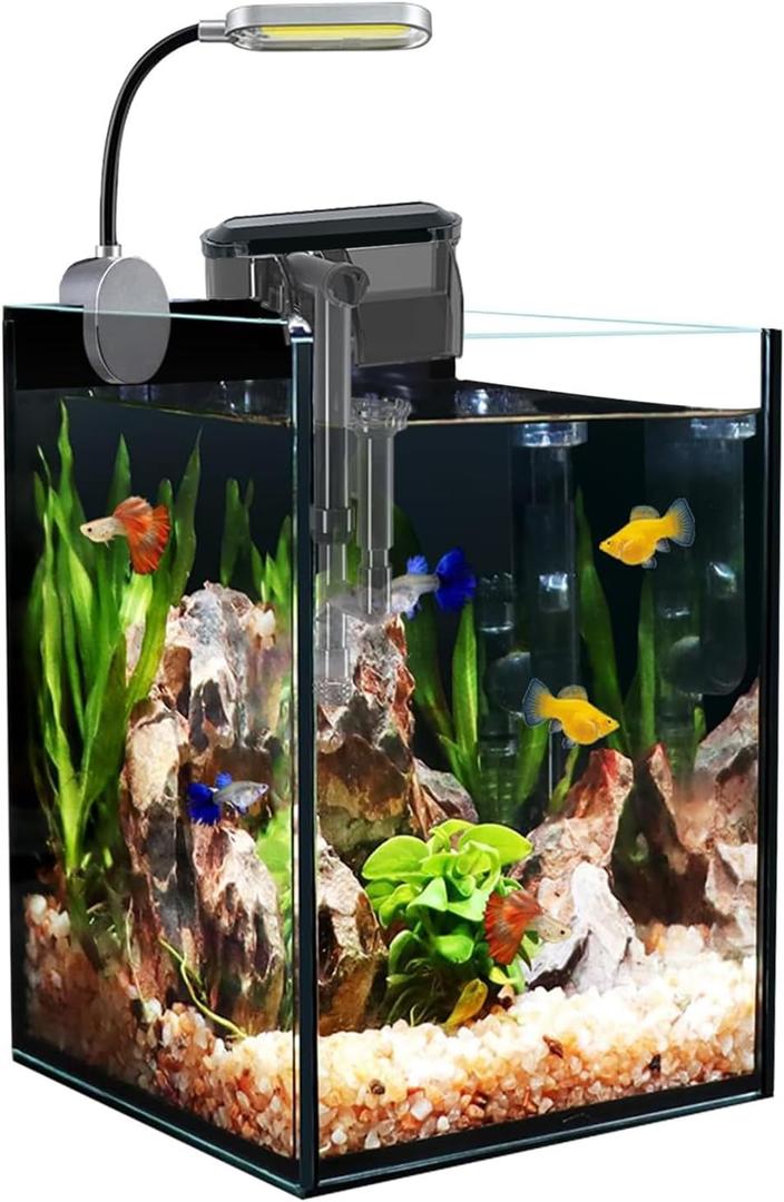 1.5 Gallon Fish Tank Starter Kits, Nano Glass Aquarium with Filter, Led Light for Aquascape DIY Small Betta Fish Tank