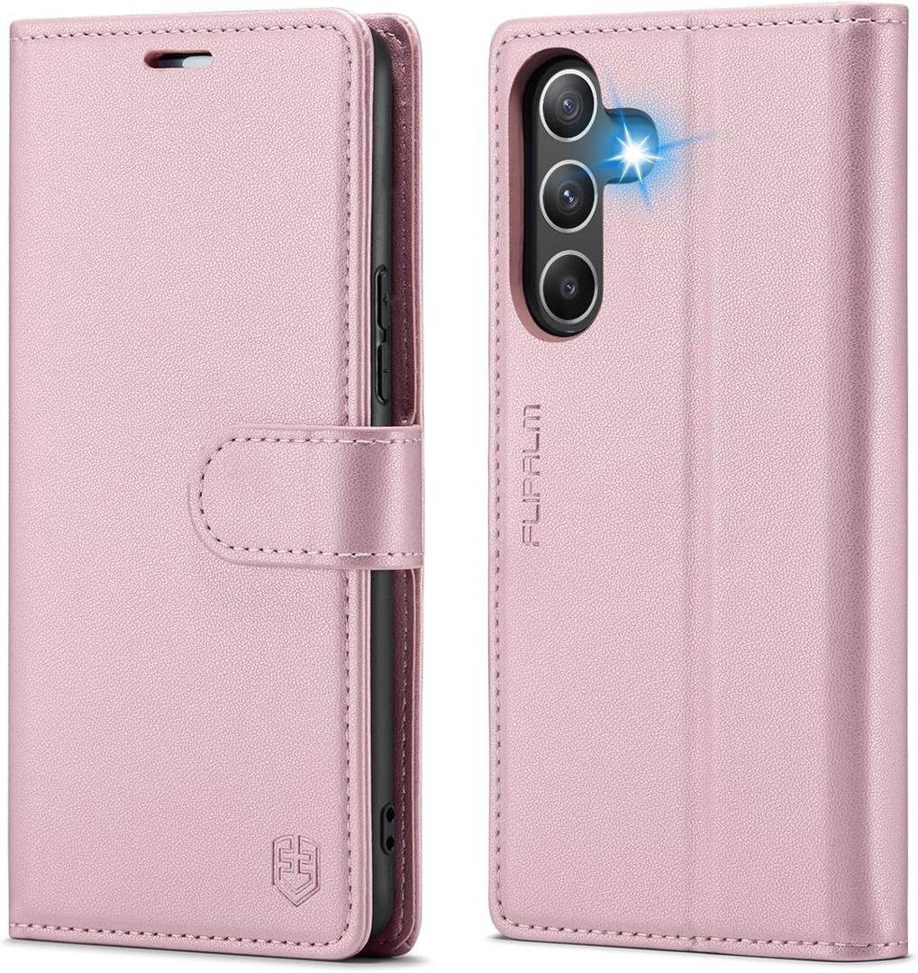 FLIPALM Wallet Case for Samsung Galaxy A36 5G, RFID Blocking Credit Card Holder, PU Leather Folio Flip Kickstand Protective Shockproof Cover for Galaxy A36 (Pink)