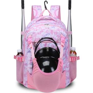 Baseball Softball Backpack for Kids Boys Girls 6-8 8-12 12-14 Large Youth Bat Bag for Gear Storage Baseball Softball Tball Equipment Back Pack with Separate Shoe Bag (Pink/White)