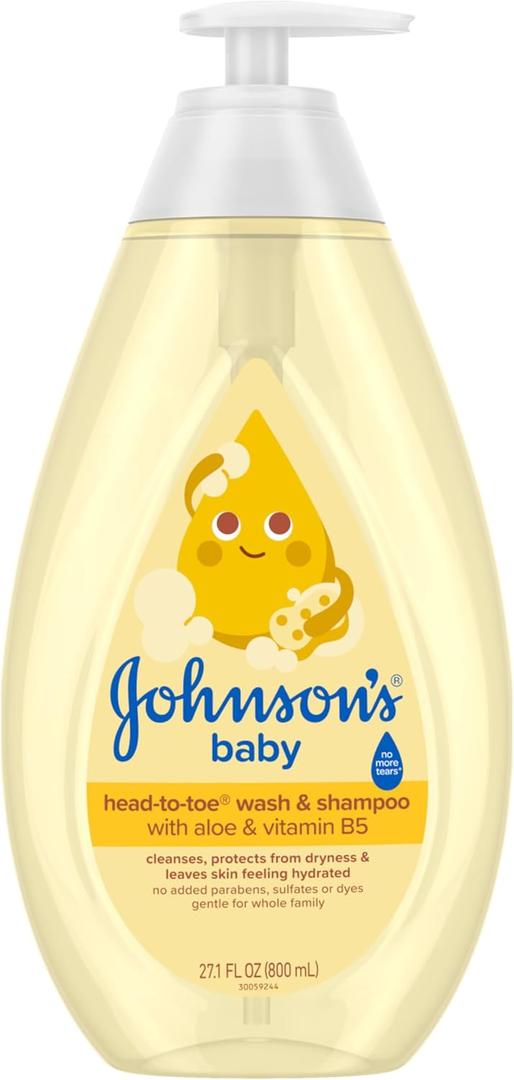 2 x Johnson's Baby Head-To-Toe Baby Wash & Shampoo + Aloe & Vitamin B5, 2-in-1 Bath Wash Gently Cleanses Newborn's Delicate Skin & Hair, Hypoallergenic, No Added Parabens, Dyes & Sulfates, 27.1 fl. oz