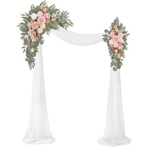 Artificial Wedding Arch Flowers Kit(Pack of 3),2Pcs Artificial Flower Arch Decor,1Pcs Sheer Drape for Wedding Ceremony Arbor for WeddingCeremony (Romantic Pink)
