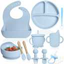 Bluet B- 11-Piece Silicone Baby Feeding Set - Baby Led Weaning Supplies - Blue