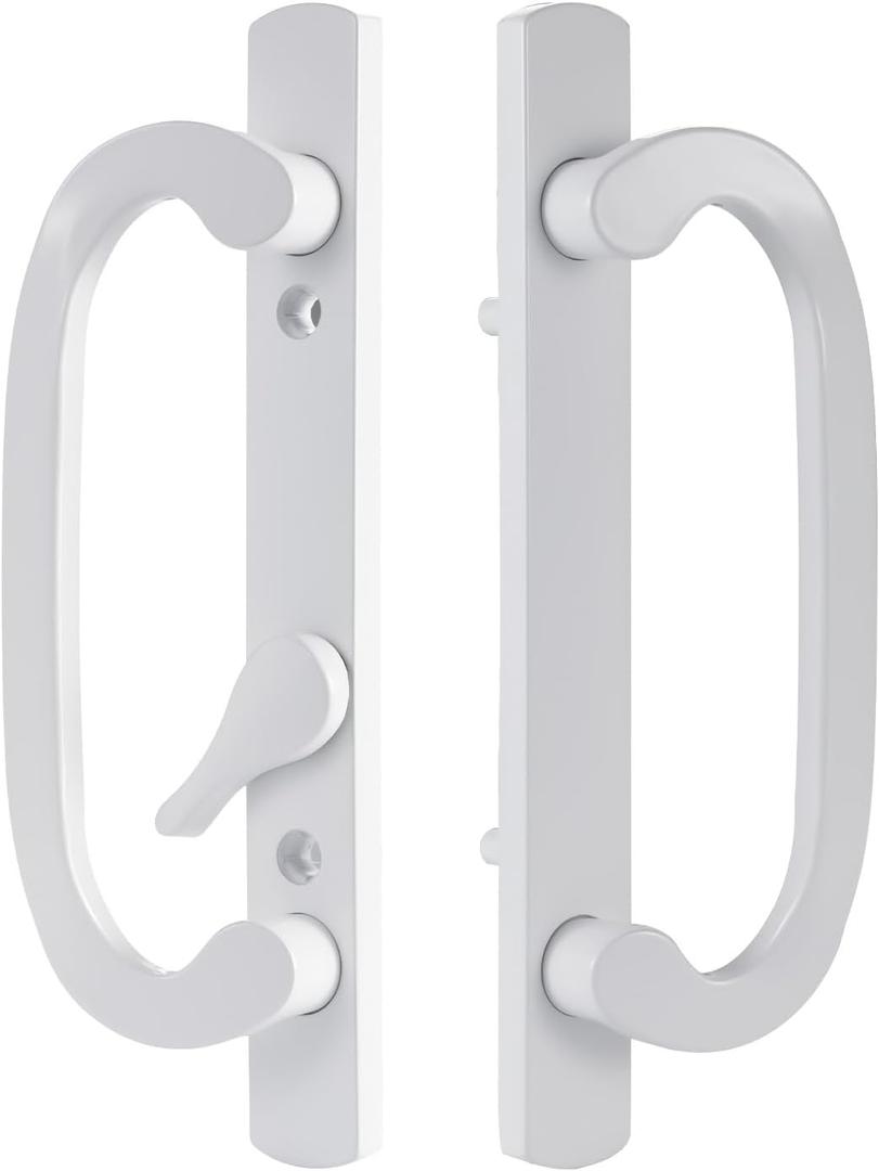 Sliding Patio Door Handleset, 45 Keyway, 3-15/16" H.C., Fits 1-3/8" to 2-1/4" Thick Doors, No-Handed, White Diecast, Offset Position Non-KeyedOff Center Thumb Latch
