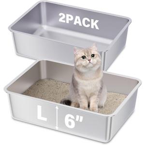 Stainless Steel Litter Box 2 Pack,19.7"x13.7"x6" Large Metal Litter Box for Kitty/Cat/Rabbits, Easy to Clean, Non Stick Litterbox No Smell for Adult Cats