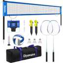 20ft Outdoor Volleyball & Badminton Combo Net Set for Backyard Beach with Adjustable Poles, Durable Anti-Sag Net, PU Volleyball, 2 Aluminum Rackets