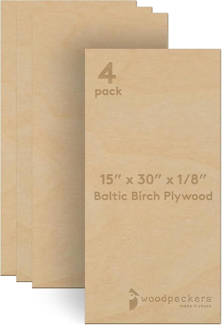 Baltic Birch Plywood 3 mm, 1/8 Inch Craft Wood, B/BB Grade, Stronger Than Basswood Sheets or Balsa Wood, Perfect for Laser, CNC Cutting, Wood Burning, by Woodpeckers (4, 15" x 30")