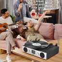 Record Player with Built-in Speakers, Belt-Driven Turntable with FM Radio & Bluetooth Receiver, 3-Speed Vinyl Player with USB Recording, RCA Line Out, AUX in & Auto Stop, Silver Black
