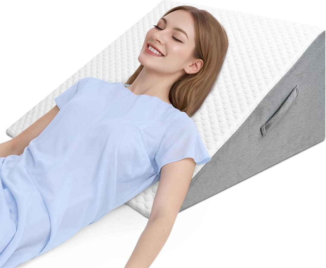 COOLBEBE Bed Wedge Pillow for Sleeping,12Inch Elevated Wedge Pillow for Sleep Apnea, 12" Foam Wedge Triangle Pad for Acid Reflux, Gerd and Snoring - Breathable Air Layer Washable Cover (White)