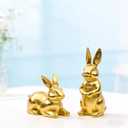 4 Pack 7.3" Gold Bunnies Easter Bunny Figurine, Easter Gold Rabbit Decor Resin Statues for Home Spring Table Ornament Decoration(Rabbit with Wings)