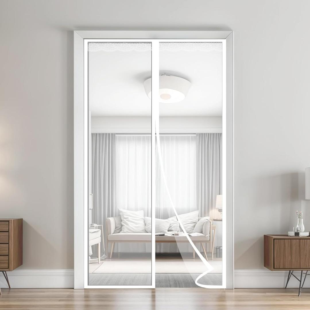 Air Jade Transparent Insulated Door Curtain, Magnetic Thermal Insulated Screen Door for Patio, Bedroom, Air Conditioner Room, Keep Warm in Winter and Cool in Summer, Fit Doors Up to 33"80" (White Edge - Fit Doors Up to 33"80")