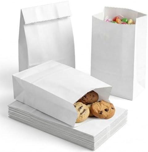 VGOODALL 50 Pack Small White Paper Bags - 7"x3.5"x2.2" Multi-Purpose White Kraft Goodie Bags, for Kids Birthday, Party Favors, Candy, Cookies & DIY Crafts