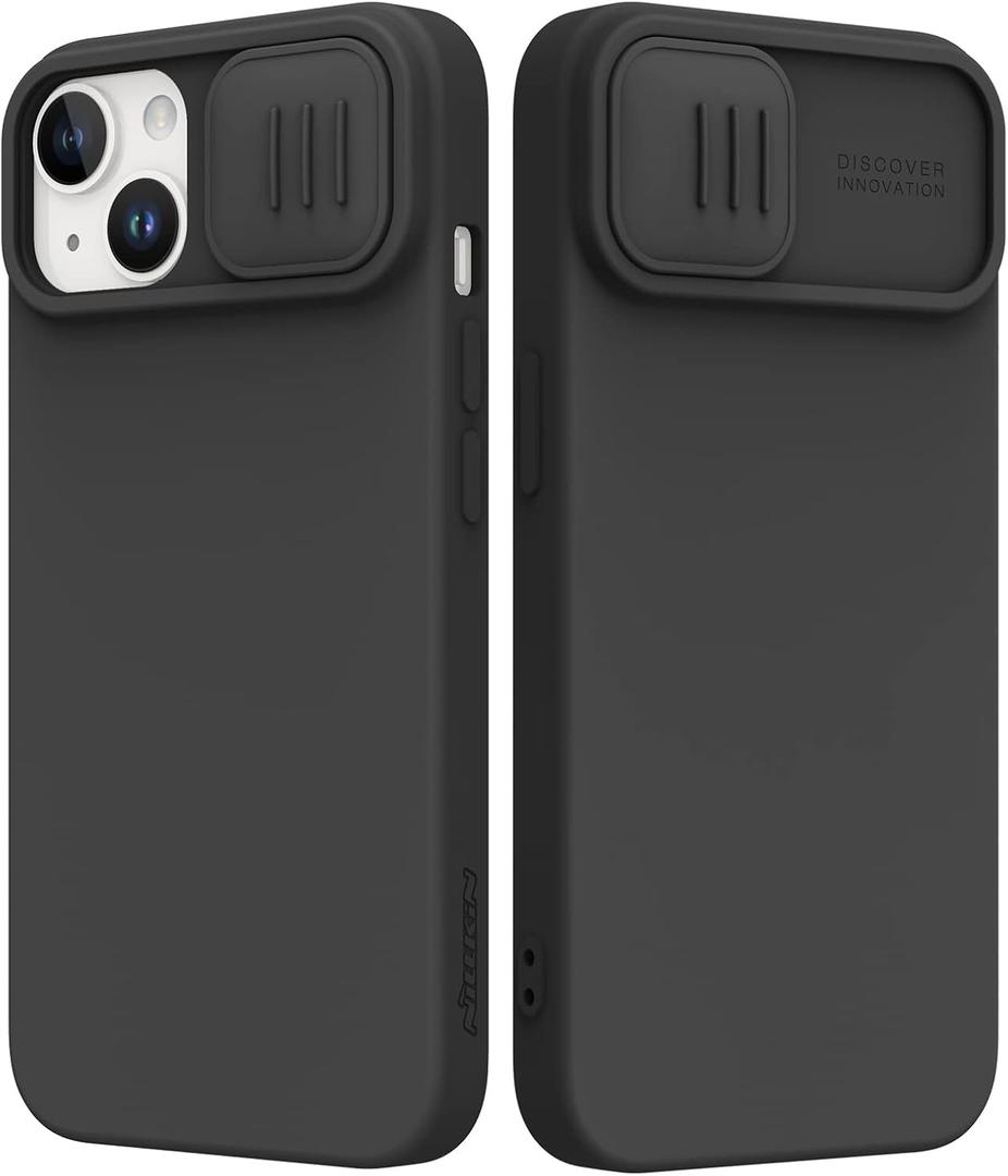 Nillkin Designed for iPhone 14 Plus Case with Camera Cover, Silicone Ultra Slim Shockproof Protective Phone Case, [Microfiber Lining, Slide Camera Protection] 6.7 inch, Black