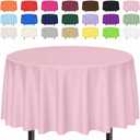 SietDESEO 2 Pack Light Pink Tablecloth Round 84 x 84 Plastic Table Cover Waterproof Pink Table Cloth Disposable for Wedding Birthday Baby Shower Party Picnic Circle Tablecloth