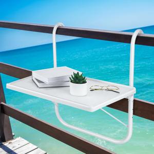 Outdoor Balcony Hanging Table for Railing, Folding Railing Table with 3 Level Adjustable Height,20.4x15.7 Inch Space Saving Side Table Outdoor Railing Bar Serving Table for Patio Balcony Deck(White)